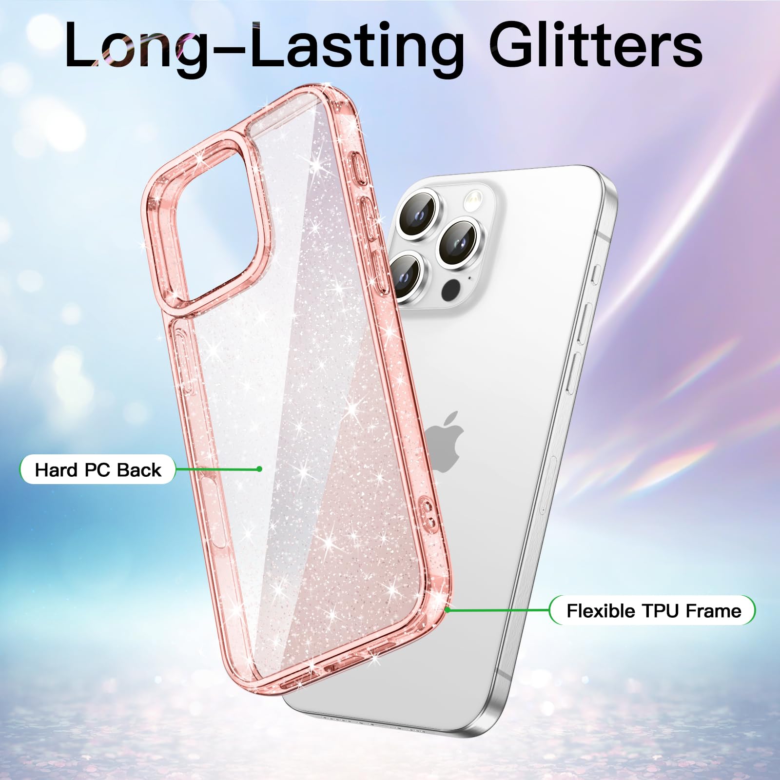 Glitzer-Hülle Für IPhone 16 Pro (6,3 Zoll) – Stoßfest, Mit Bling-Design, Pink, Für Frauen & Mädchen