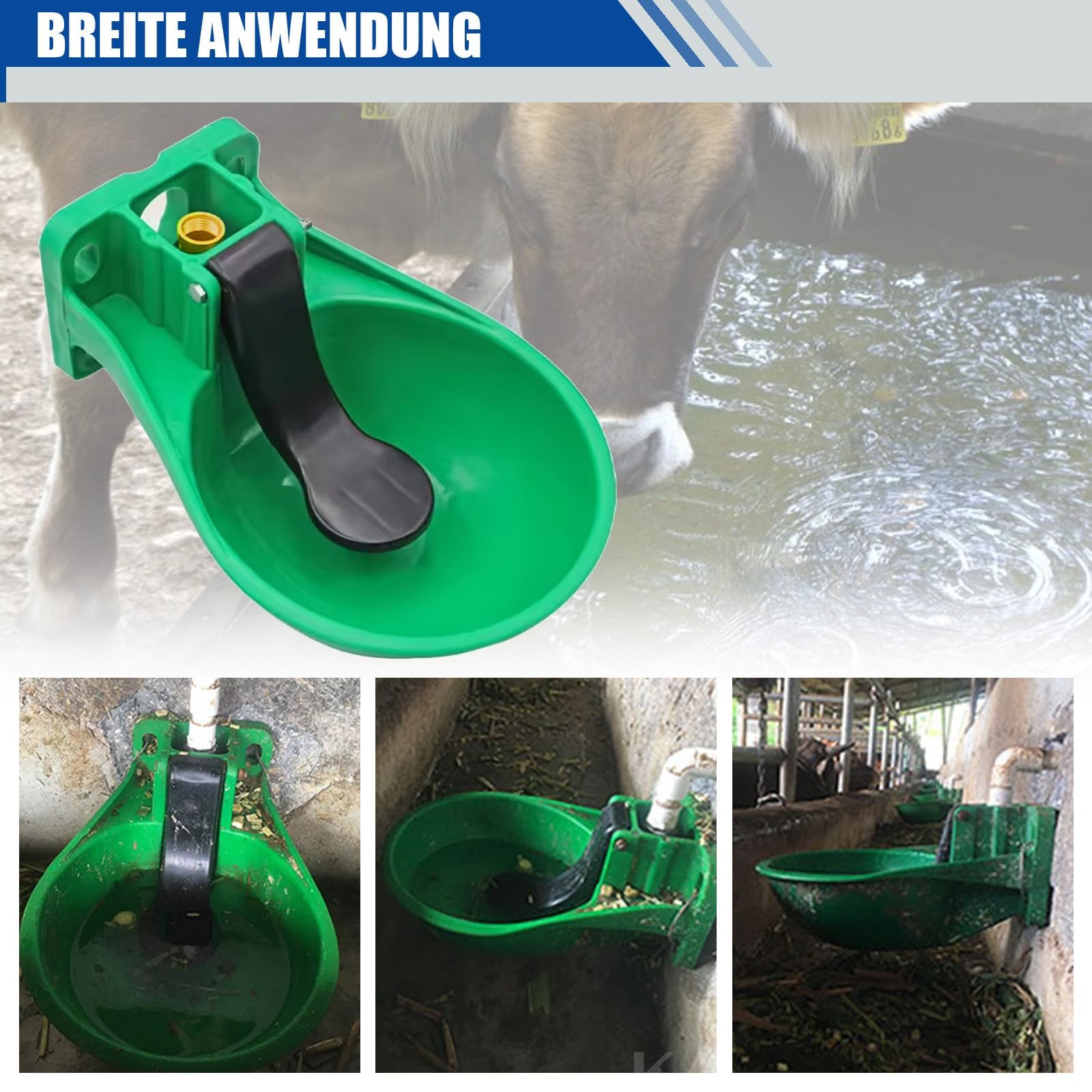 Tränkebecken Pferd, Tränkebecken mit Druckzunge + Inklusive 80 cm Schlauch und Adapter, Pferdetränke - Automatische Wasserabgabe, Rinder Tränkewanne für Rinder Esel und Pferde, Grün