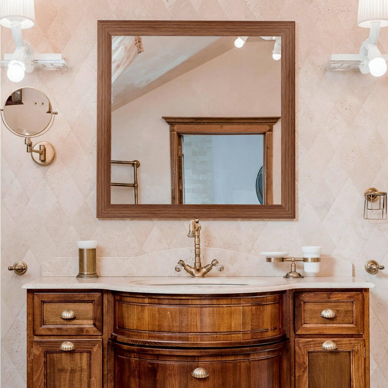Mirror Frame Border 32FT Bathroom Wood Grain Wallpapers Decorative Tape Trim Sticker (Brown)