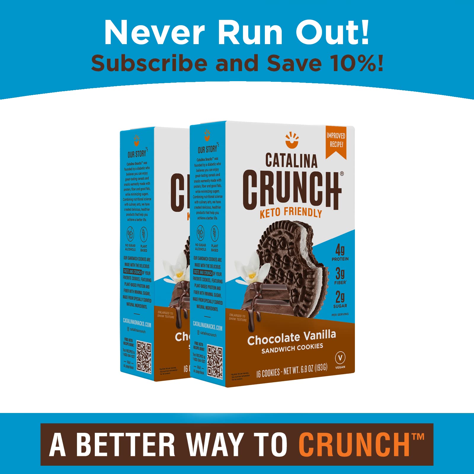 Catalina Crunch Chocolate Vanilla Keto Sandwich Cookies 2 Pack, (6.8 oz Boxes) Keto Snacks