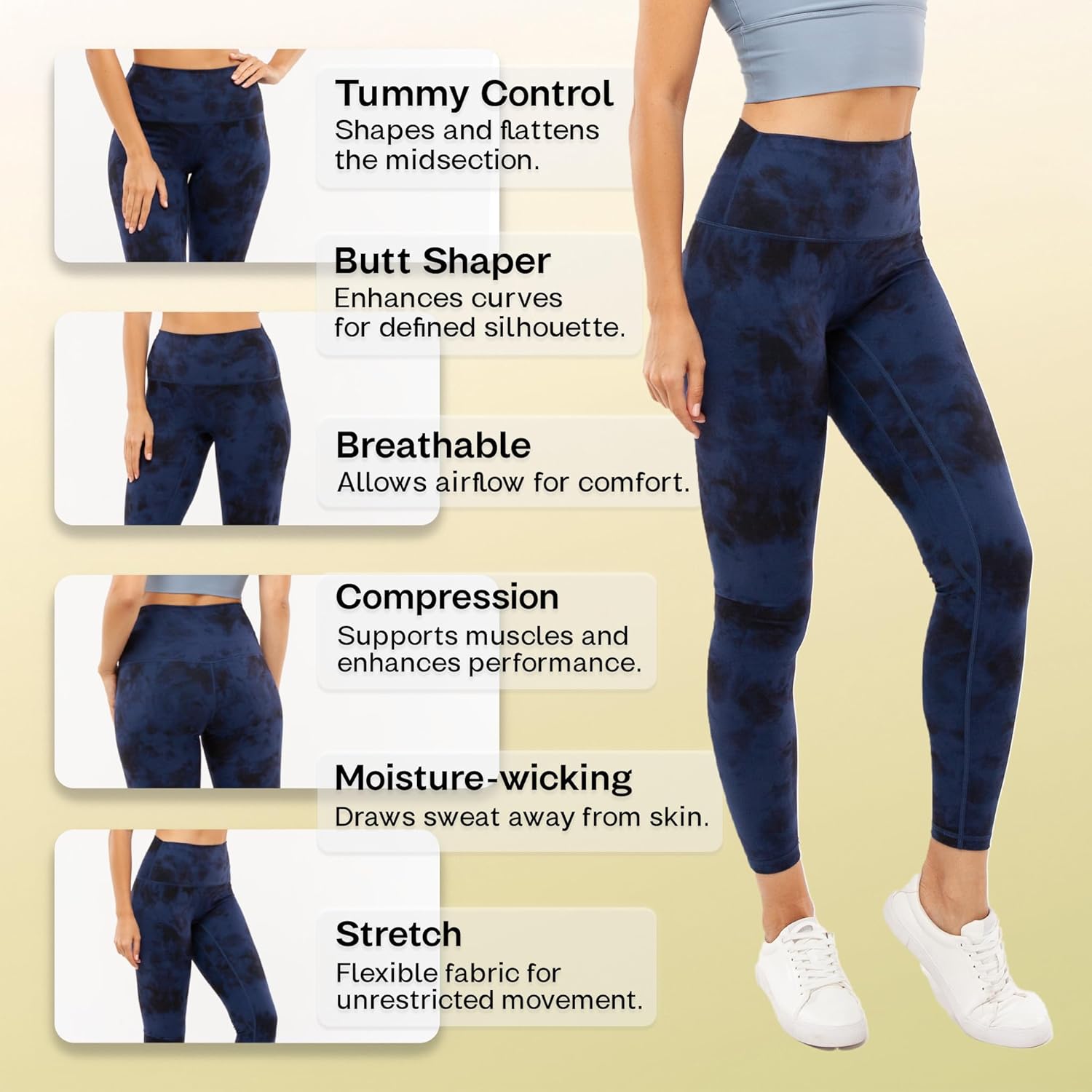 PRO-FIT High Waisted Tie Dye Leggings, Tummy Control Butt Shaper Workout Leggings, Compression, Breathable for Yoga & Fitness - Image 3