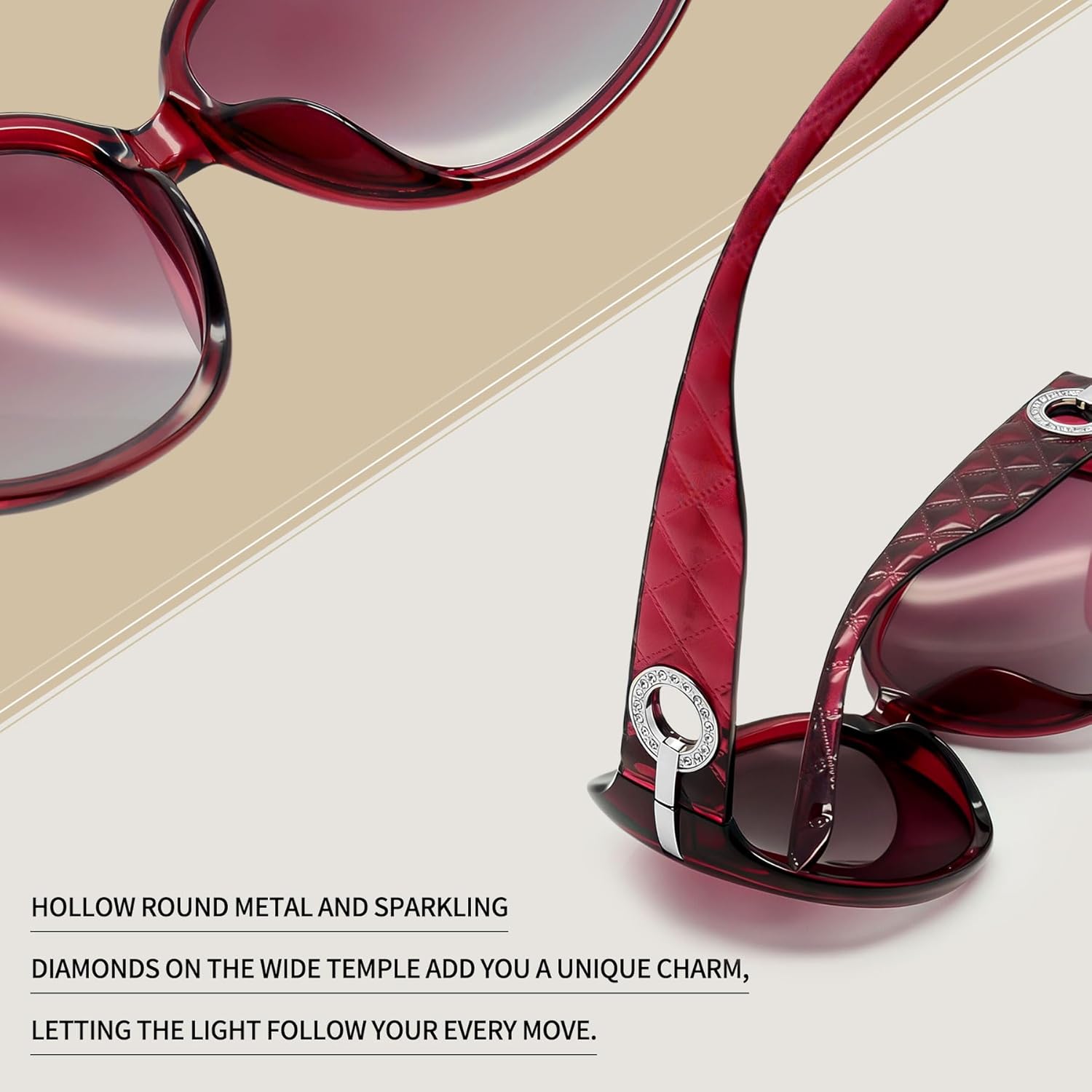 Joopin Big Womens Sunglasses Polarized Trendy Sun Glasses Large Rectangle UV Protection Rhinestone Sunnies - Image 4