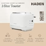 Haden Heritage 76018 Stainless Steel 900W Retro Toaster 2 Slice Wide Slot w/Removable Crumb Tray and Settings, Ivory/White Toasters w/Adjustable Browning Control, Smart Toaster
