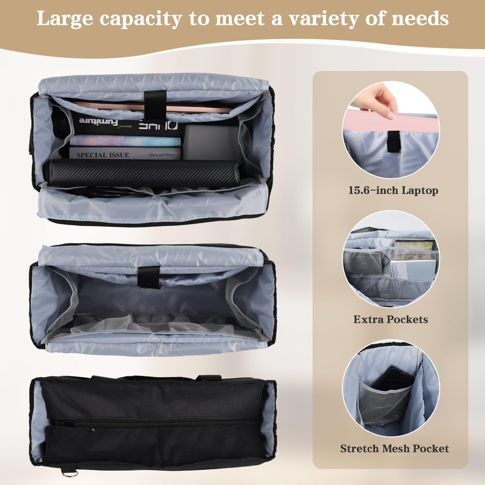 Borsa da Lavoro Portatile per Insegnanti con Tasche Multiple e Custodia Imbottita per Laptop, Grandi Borse Tote Ideale per Lavoro, Viaggi, Scuola, Ufficio, Affari - Nero