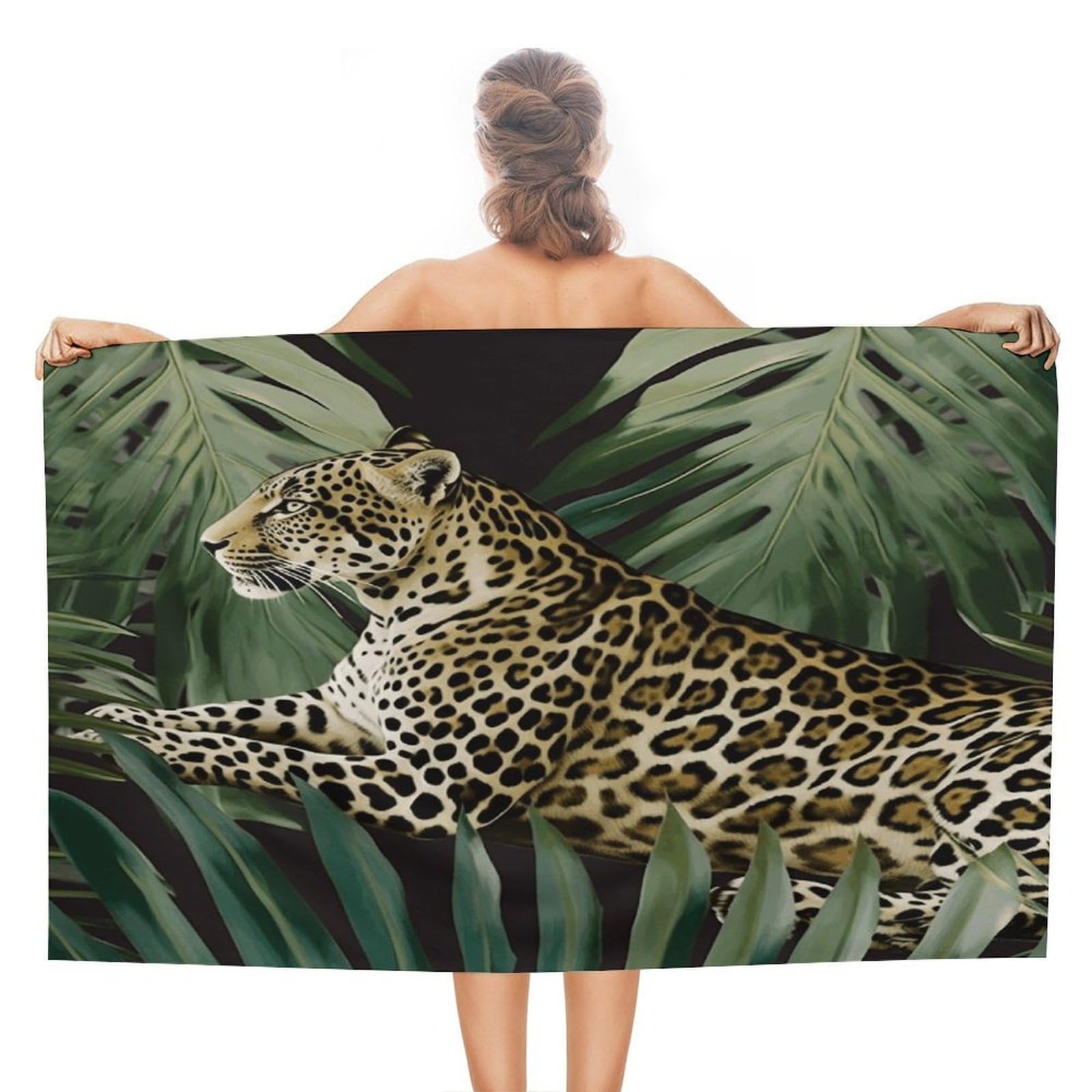VstaDank Leopard Palm Leaf Beach Towel for Adult Quick Dry Sand Free Swim Towels Soft Large Size Pool Towels Lightweight Oversized Bath Towel for Travel, Camping, Swimming 51 X 31 Inches