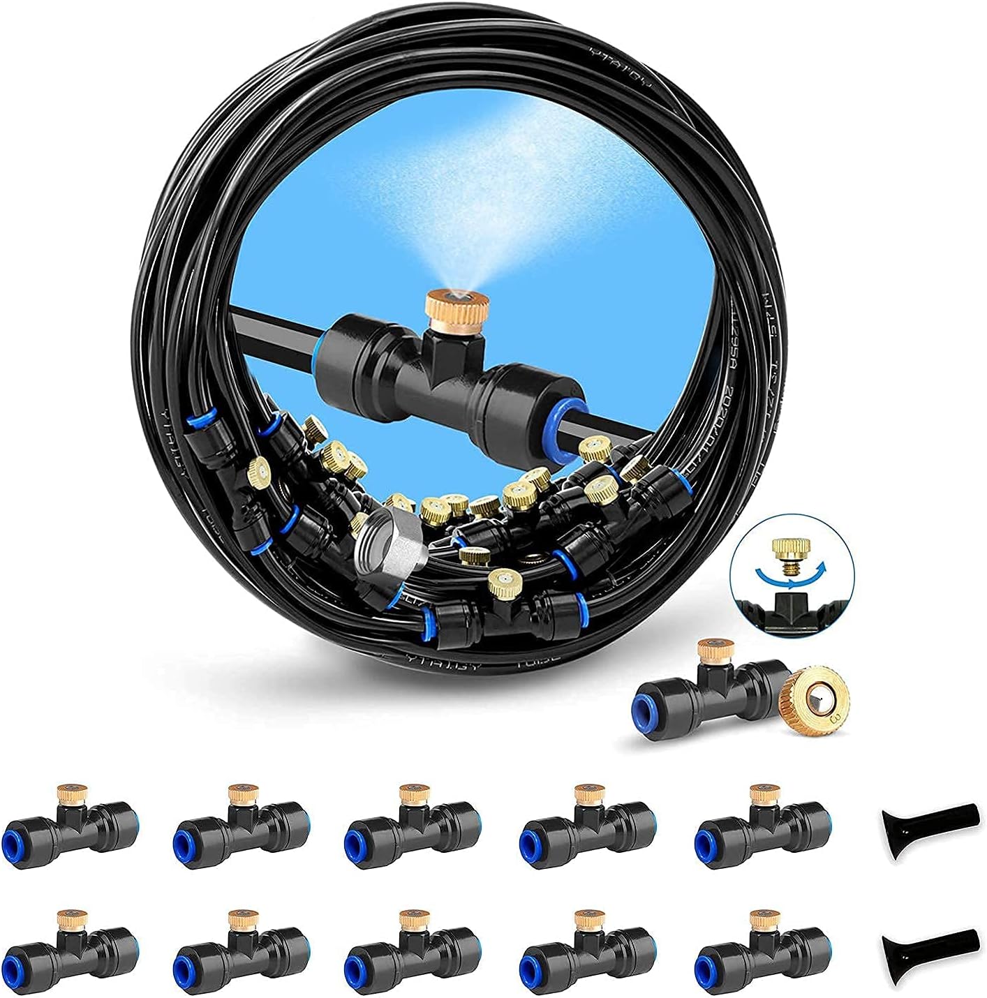 homenote Misting Cooling System 75FT (23M) Misting Line + 28 Brass Mist Nozzles + a