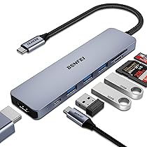 BENFEI Hub USB C 7in1, Adattatore multiporta USB-C HUB con HDMI(4K@60Hz Certificato), 100W Power Delivery, 3*USB 3.0, Lettore Schede SD, TF (160MB, s) per iPhone 15 Pro, Max MacBook iPad Pro iMac S23 XPS17