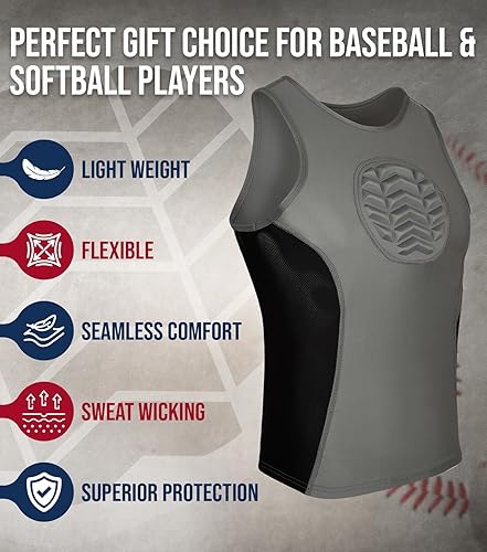 Miniatura 6 de Exxact Sports Protector de pecho de béisbol juvenil  Camiseta deportiva sin mangas acolchada de compresión, protector de pecho de sóftbol (jóvenes)