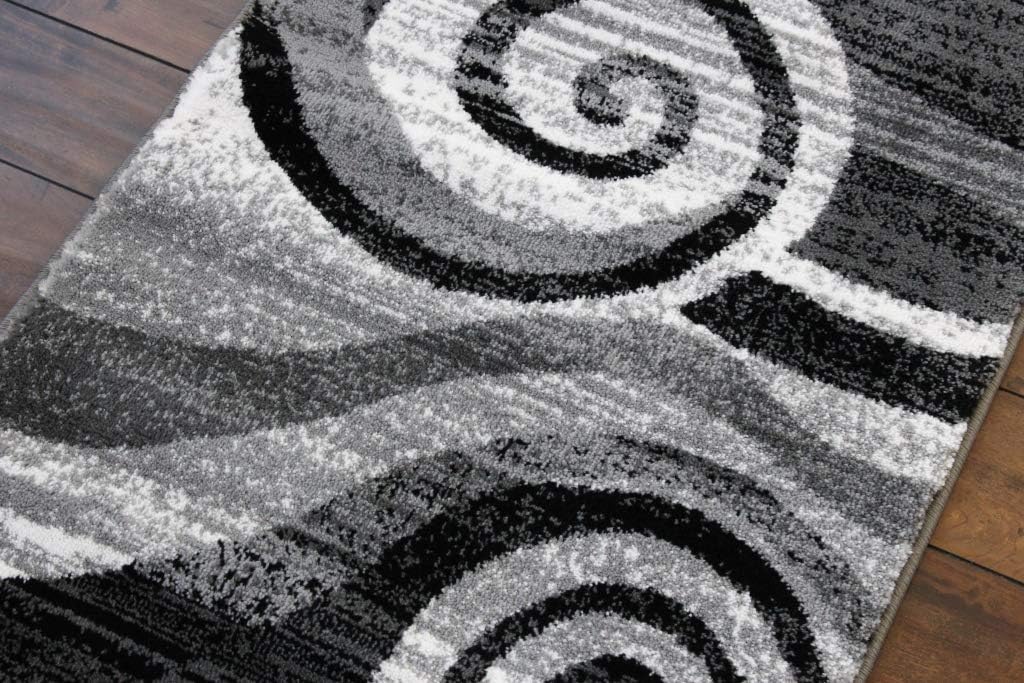 Masada Rugs, Stephanie Collection Area Rug Modern Contemporary Design 1103 Grey White Black (2 Feet X 7 Feet 3 Inch) Runner