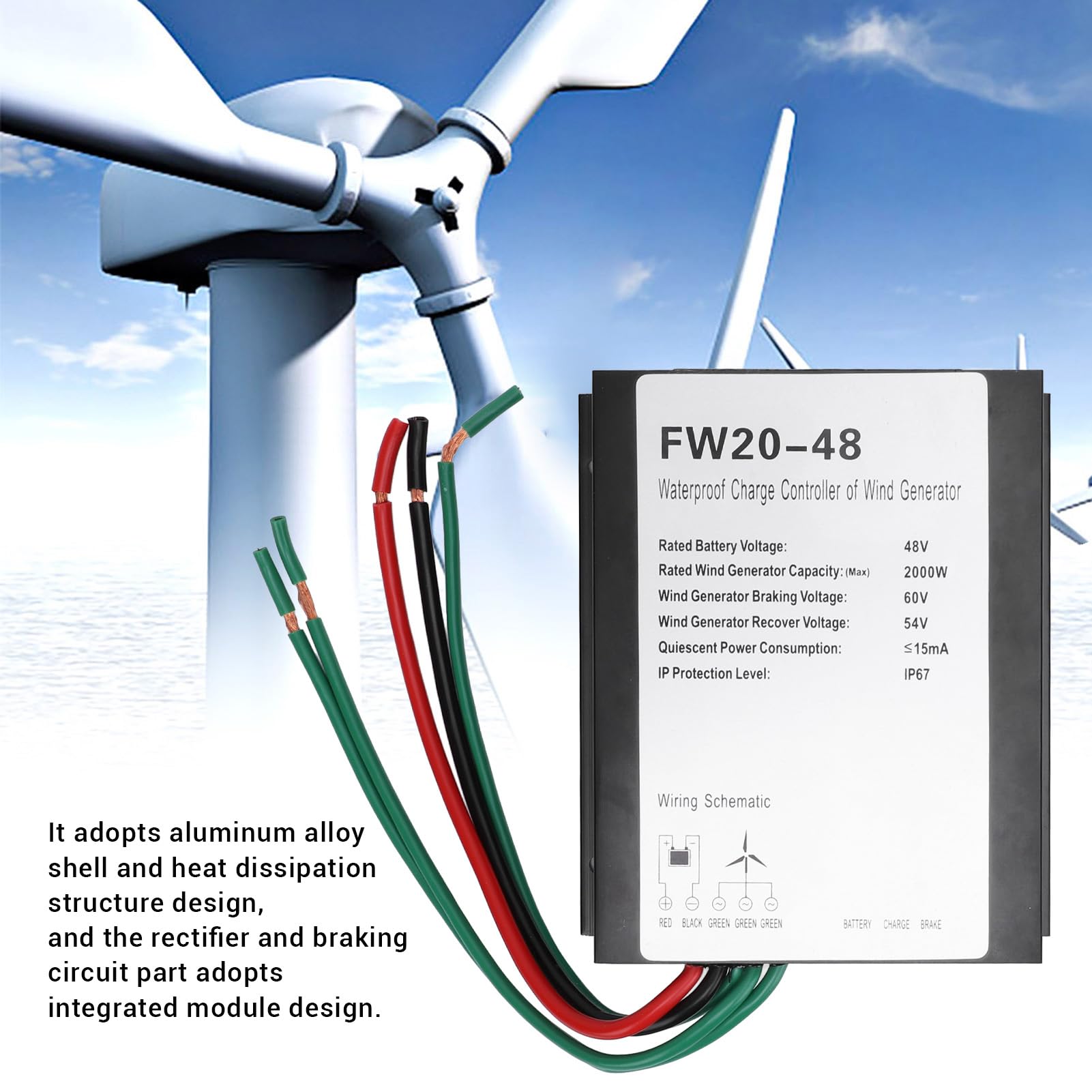 Regolatore per generatore Eolico, regolatore di Carica per turbina eolica MPPT, regolatore Automatico in Lega di Alluminio IP67 48V per sistemi di generatori eolici da