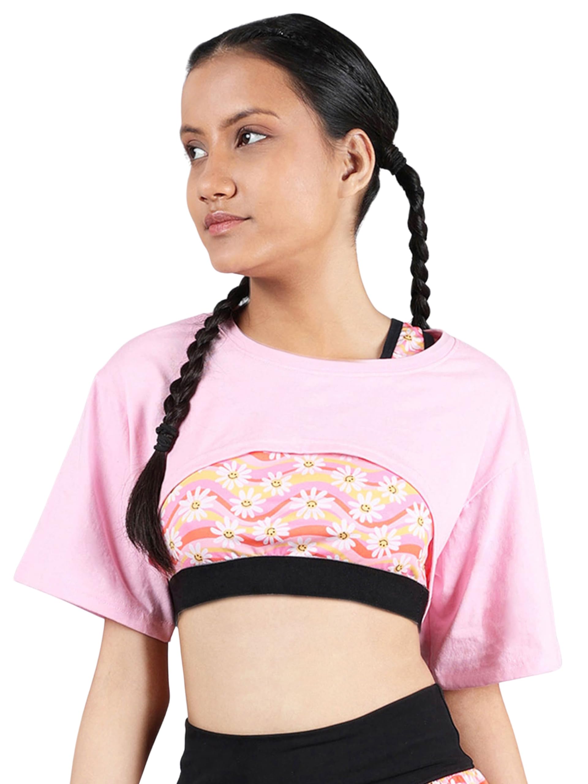 dchica Cotton Bust Cut Tee Athleisure Wear for Women's, Sports Bra Cover Up Crop Top (Pack of 1) Half Sleeve Everyday Sportswear Perfect for Cycling, Yoga, Walking & Casual Wear-picture-23