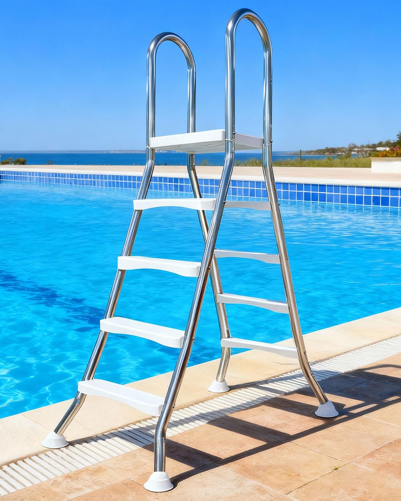 Scaletta Piscina Fuori Terra 132 a Doppia con 4 Gradini in Acciaio, Scala per Piscina Fuori Terra, Gradini per Piscina Fuori Terra, capacità di 250 kg,135cm