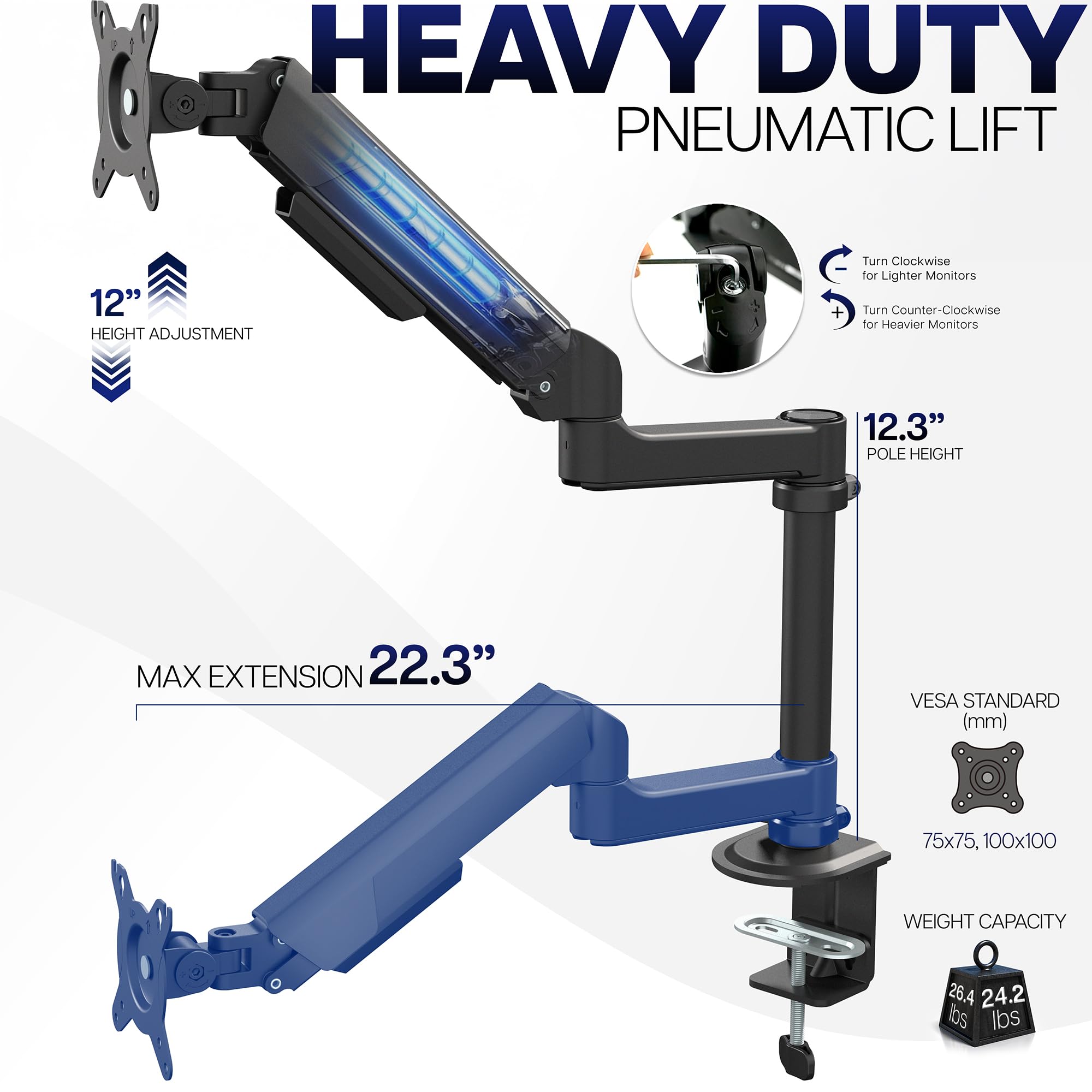 VIVO Supporto da scrivania con braccio a molla pneumatica articolato per impieghi gravosi e standard, adatto a schermi ultrawide standard e grandi fino a 35" con VESA massimo 200 x 100, STAND-V101H