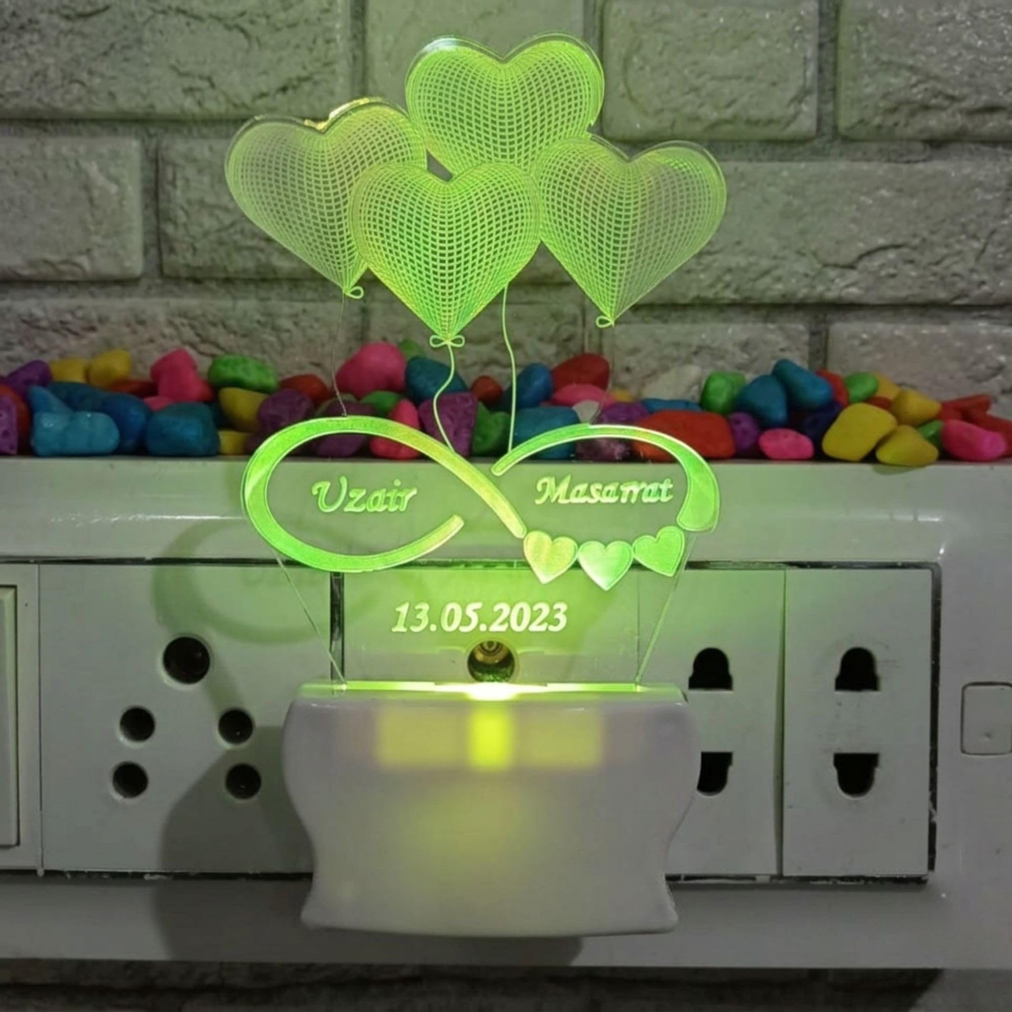 SHAYONA Personalized Heart LED Night Lamp with Names & Date – Custom 3D Illusion Acrylic Light Gift for Couples, Anniversary, Wedding, Valentine's – Romantic Decor 3