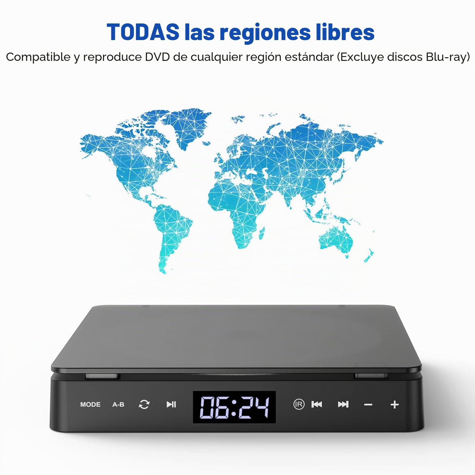 Gueray Reproductor de DVD de Televisión Mini Reproductor de CD de DVD Portátil Gratuito en Todas Las áreas, con Puerto Aux HD 1080p HDMI/AV USB / 3.5mm, Incluido Control Remoto (dvd-708)