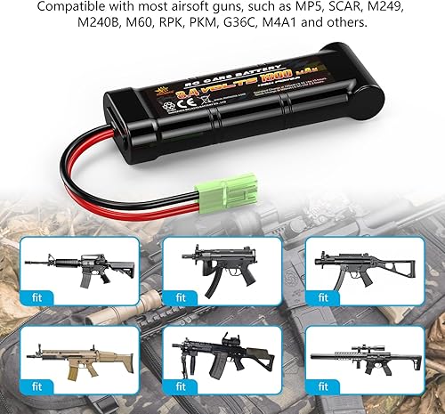 Miniatura 3 de melasta Batería plana NIMH de 8,4 V con mini conector Tamiya de 1800 mAh 8.4 V, batería compatible con pistolas Airsoft MP5, Scar, M249, M240B, M60,