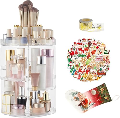 Miniatura 2 de SUNFICON Organizador de maquillaje giratorio con rotación de 360 grados, 50 calcomanías brillantes de Navidad, 500 calcomanías de Navidad doradas