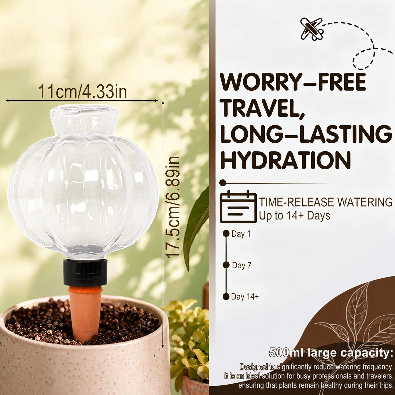 6 Stück Bewässerungskugeln, 500ml Automatische Pflanzenbewässerung für Pflanzen, transparente Wasserspender – Selbstbewässerung für drinnen & draußen, ideal für Urlaub & Dauerversorgung (Transparent)