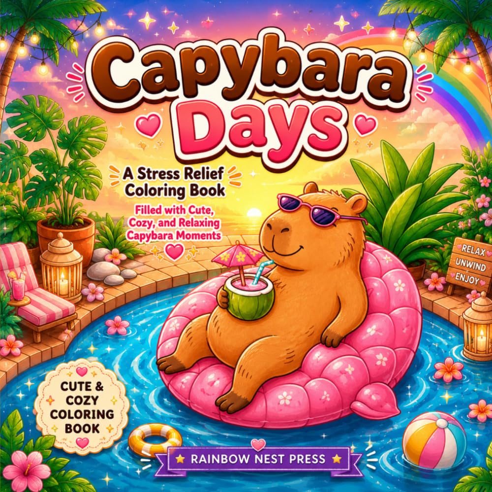 Capybara Days: A Stress Relief Coloring Book Filled with Cute, Cozy, and Relaxing Capybara Moments