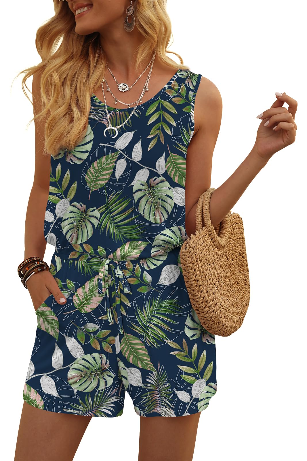 DouBCQ Womens Summer Casual Sleeveless Loose Jumpsuits Romper with Pockets