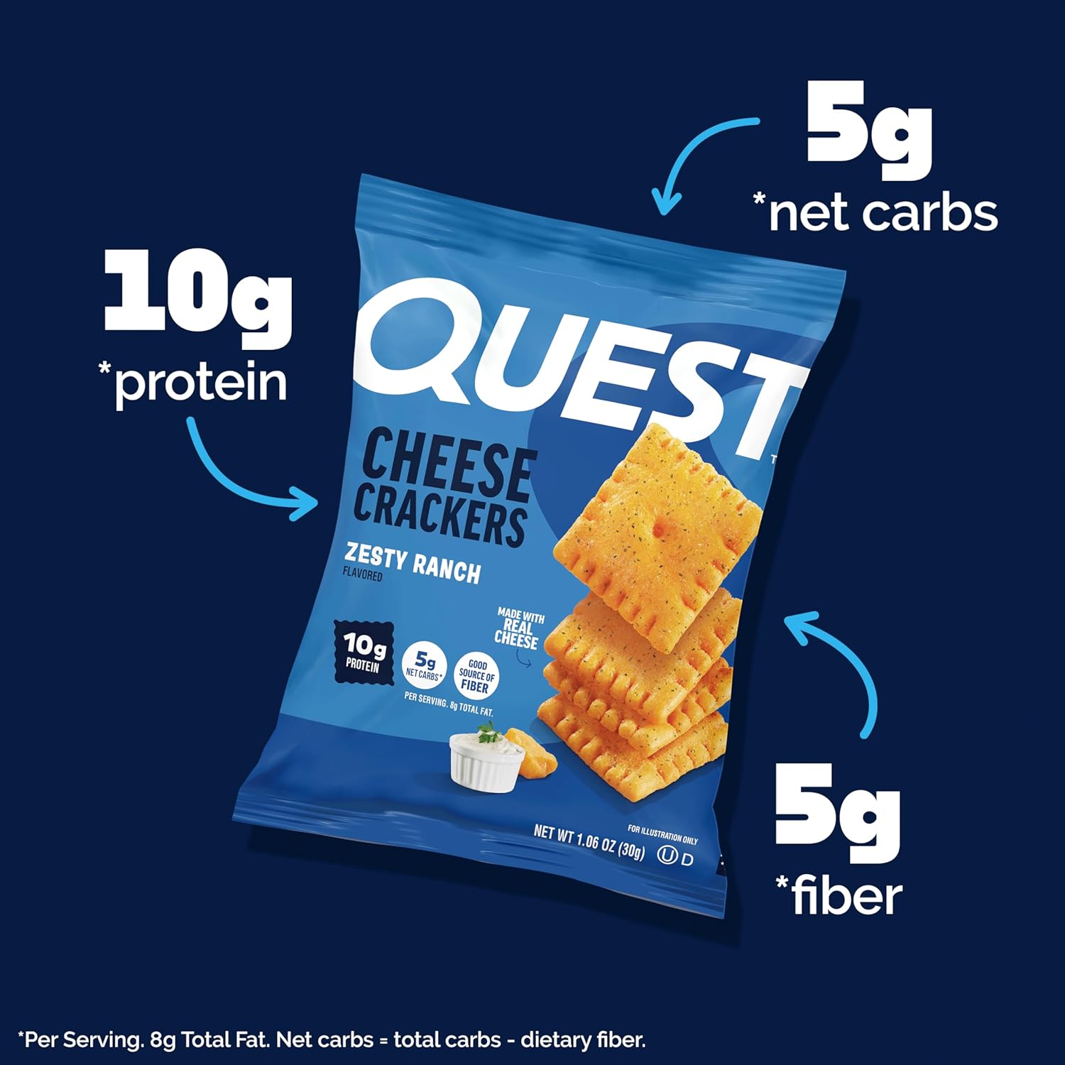 Quest Nutrition Cheese Crackers, Zesty Ranch Flavor, 10g Protein, 5g Net Carbs, High Protein, 12 Count