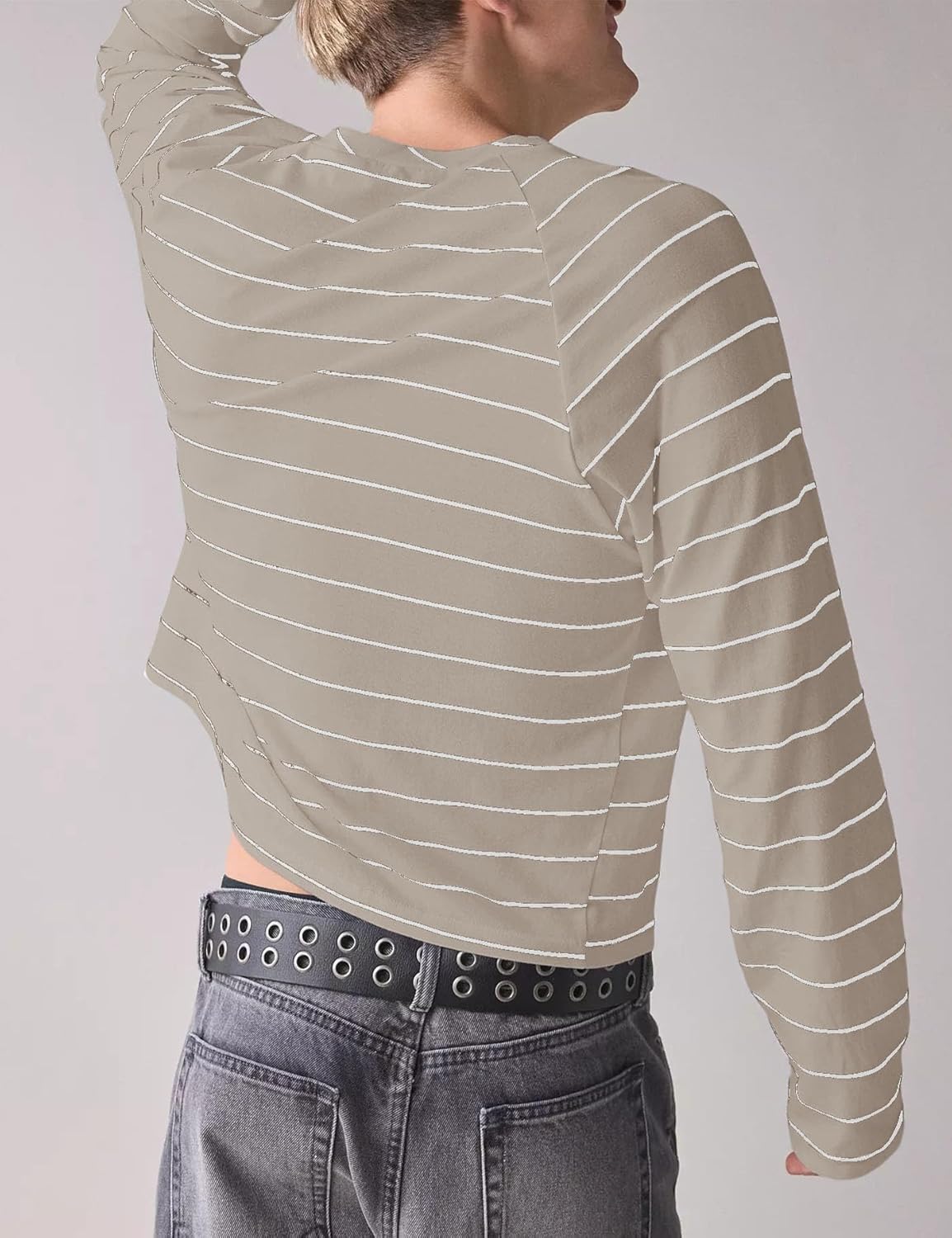 PRETTODAY Men's Striped T Shirts Raglan Long Sleeve Crew Neck Tee Casual Basic Blouse Tops - Image 2