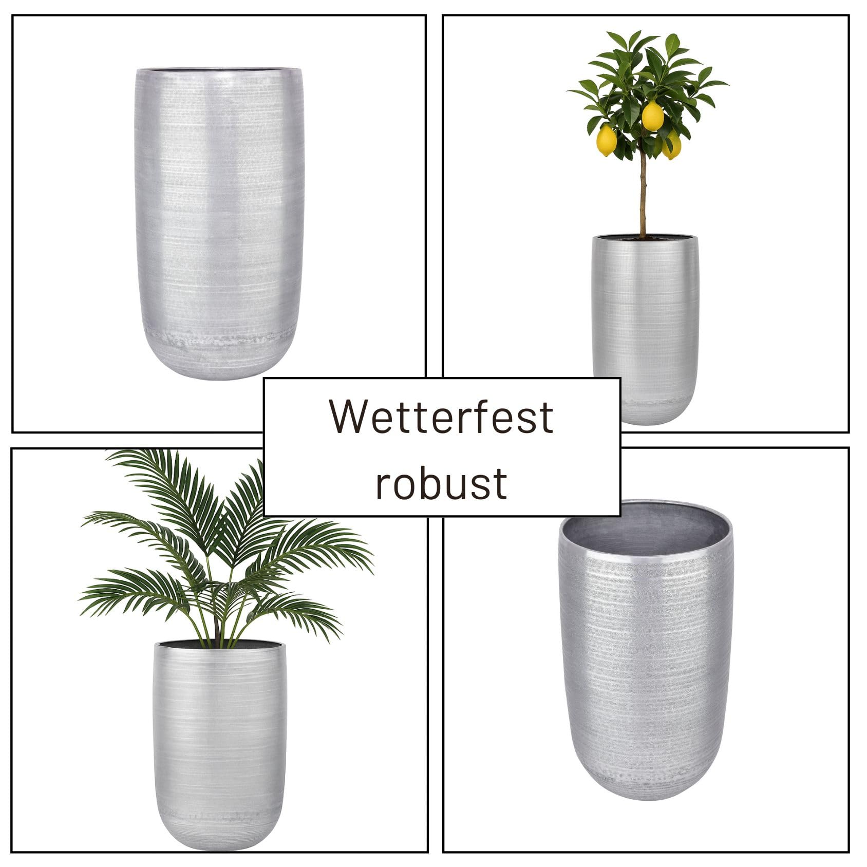 Marrakesch XXL aluminiowa donica na kwiaty, wazon podłogowy, 65 cm, srebrna, matowa | doniczka na rośliny, kolumna na kwiaty, 62 l, duża, okrągła, do użytku na zewnątrz i wewnątrz | doniczka na kwiaty