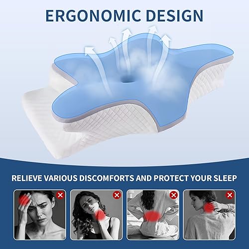 Miniatura 3 de Neck Pillow for Pain Relief Cooling Cervical Pillow for Sleeping, Contour Orthopedic Memory Foam Pillows for Back Stomach Sleepers (Gray)