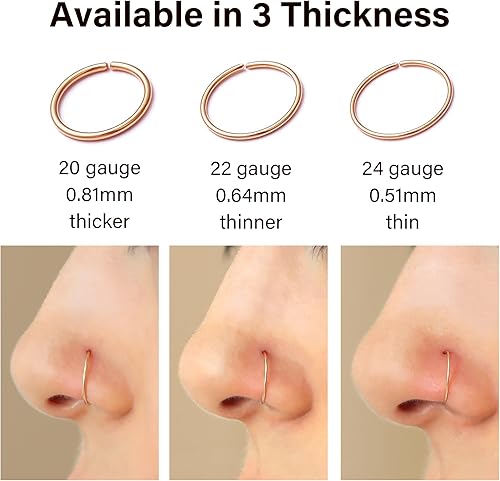 Miniatura 5 de Aros de nariz pequeños y delgados de oro o plata de ley para mujer, joyería de 22 g24 g20 g para perforación de nariz, anillos de nariz de 22