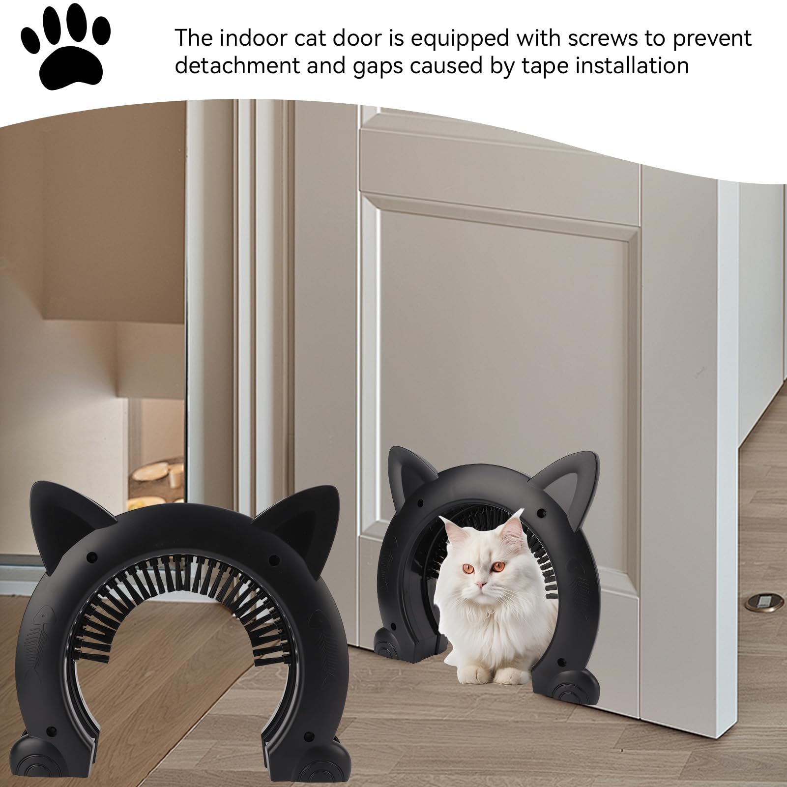 Cyrank Porta Interna per Gatti, Porte per Animali Domestici per Gatti Porta per Gatti nasconde la lettiera con Spazzola per toelettatura in Acciaio Inossidabile per Gatti - 22,5x26,5x5,5 cm(Nero)