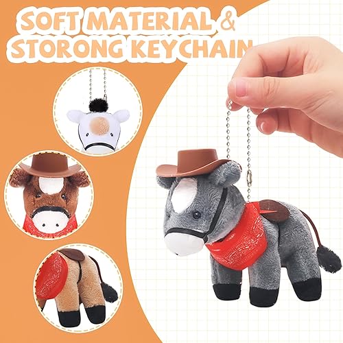 Vista 3 de 12 piezas de animales de peluche mini de caballo con llavero, regalos de fiesta de caballo, bolsas de regalo, animales a granel, juguetes de regalo