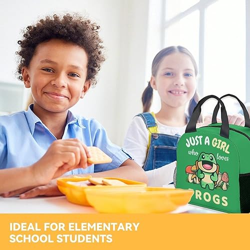Miniatura 7 de Lonchera de rana para niños, pequeñas bolsas de almuerzo aisladas, bonita lonchera reutilizable para mujeres, bolsas de almuerzo congelables verdes