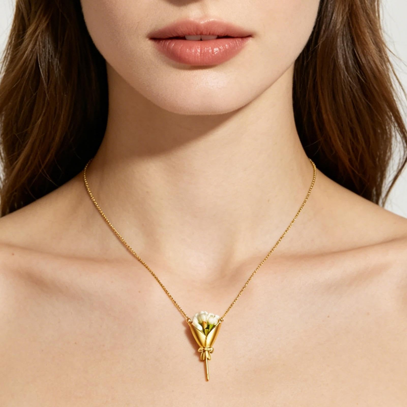 Kupfer Blumenanhänger Halskette Romantischer Blumenstrauß-Schmuck für Frauen