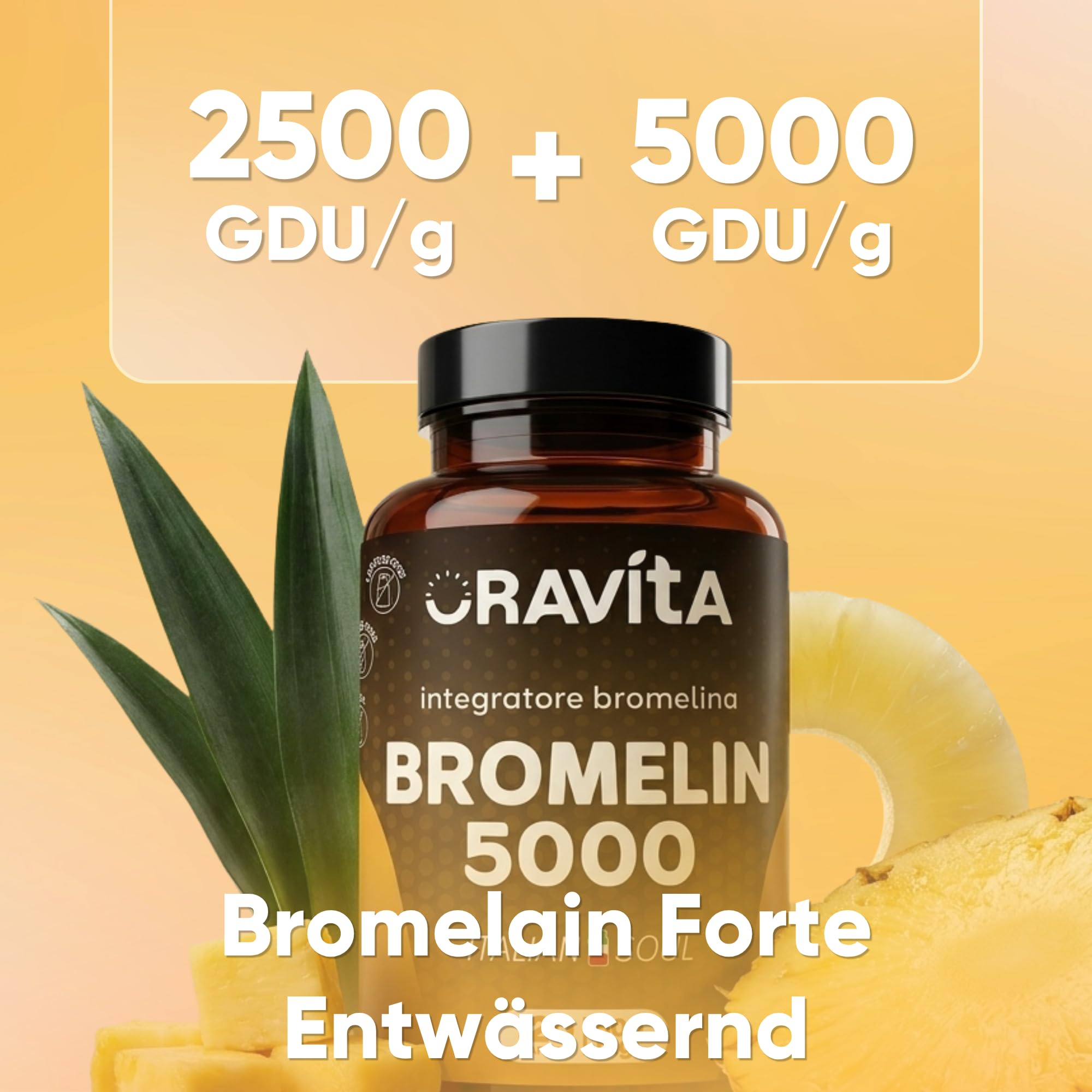 Oavita Bromelain 5000 GDU + 2500 GDU Hochdosiert | 360 Kapseln (6 Monate) | Ananas Enzym Magensaftresistente Kapseln | Vegan Tabletten | Made in Italy