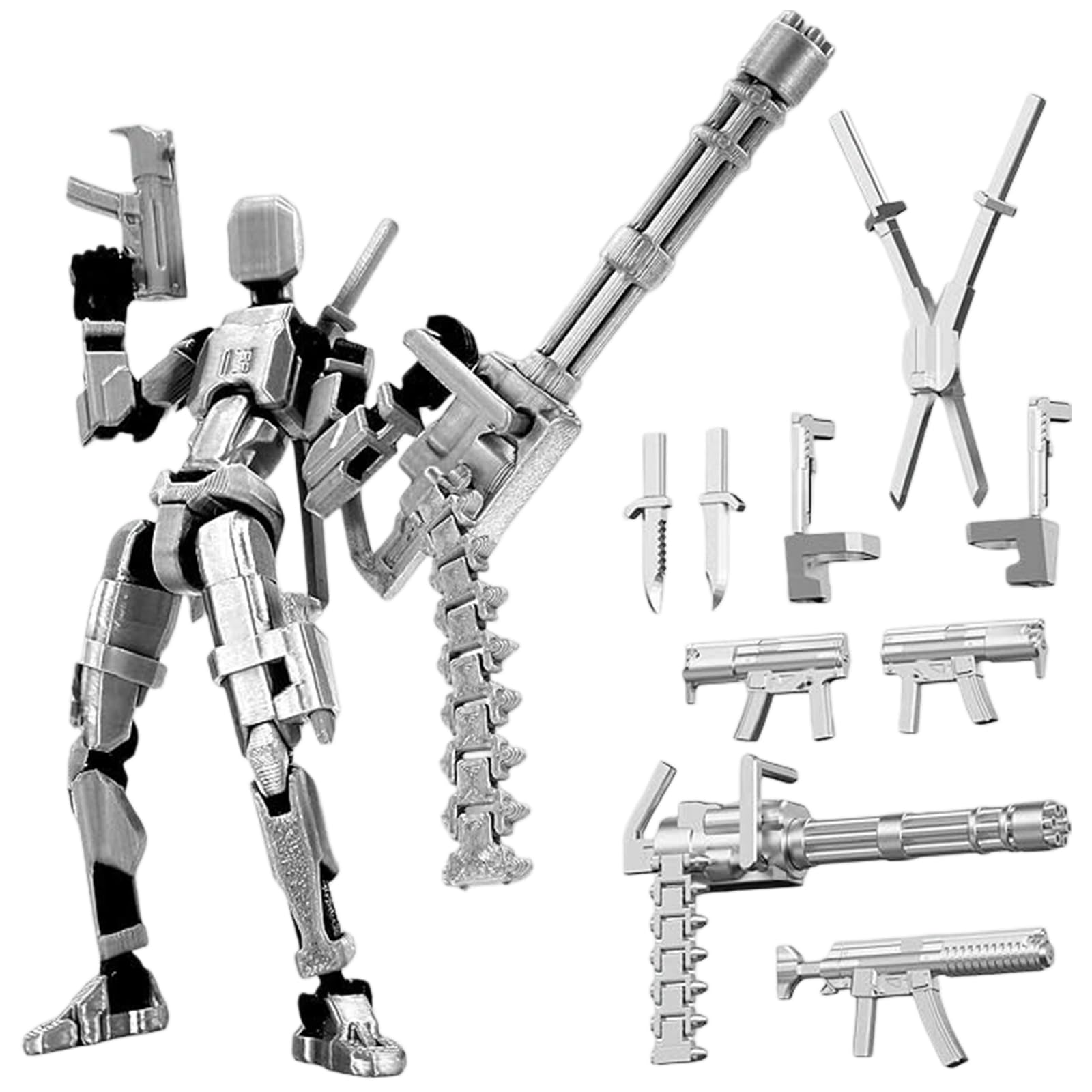 EDLMKM 13 Action Figure Set (Assembly Completed), 3D Printed Multi-Jointed, Multi-Articular Lucky Mobile Robot, Nova 13 Action Figures Desktop Decorations for Game Lovers Gifts Party Favors(Sliver)