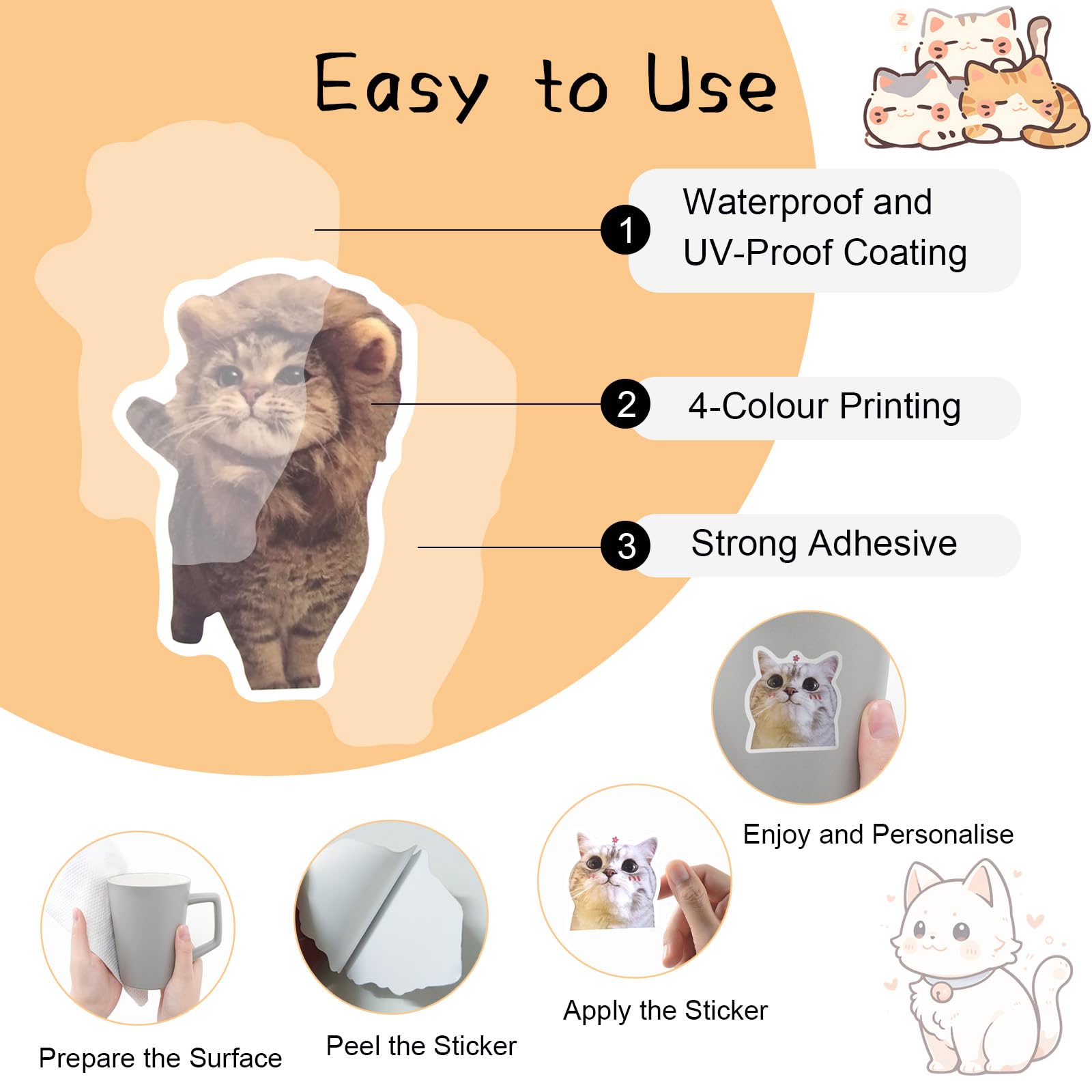 100 adesivi a forma di gatto, impermeabili, per diari, laptop