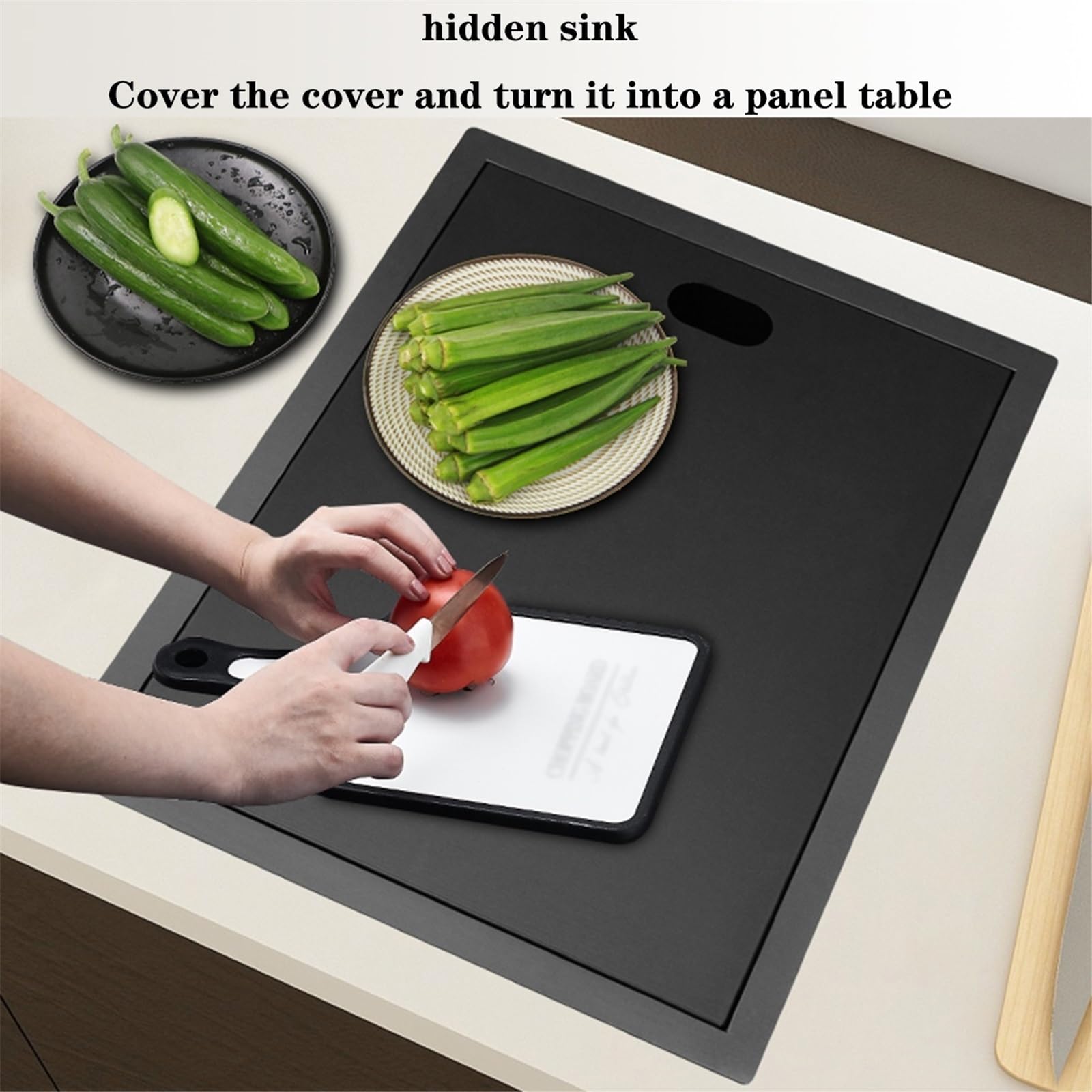 Isola Bar Nascosta Piano di Lavoro con Coperchio, Cucina in Acciaio Inox con Una Sola Vasca per Lavare Verdure e Piatti, Preparazione di cibi, Design salvaspazio (30 *