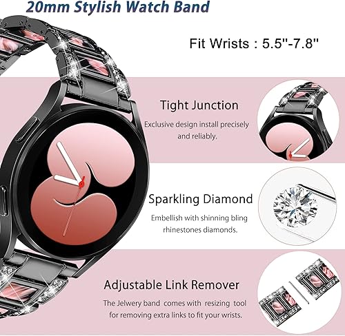 Miniatura 3 de NINKI Correa brillante compatible con Samsung Galaxy Watch 7654 FE 1.575 in 1.732 in Classic 1.693 in 1.850 inClassic 1.654 in 1.811 inActive 2