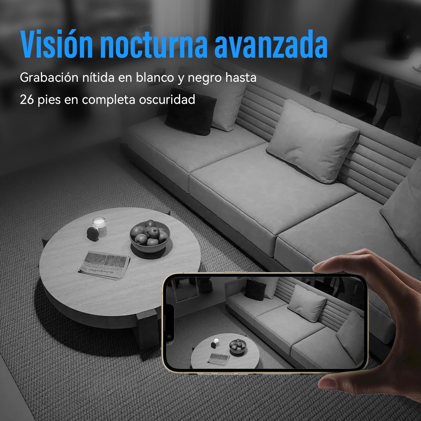 Mini Camara Espia Oculta, Camara Vigilancia WiFi Interior 4K Ultra HD, Lente Gran Angular de 150°, Transmisión en Tiempo Real, con Detección de Movimiento, App Móvil