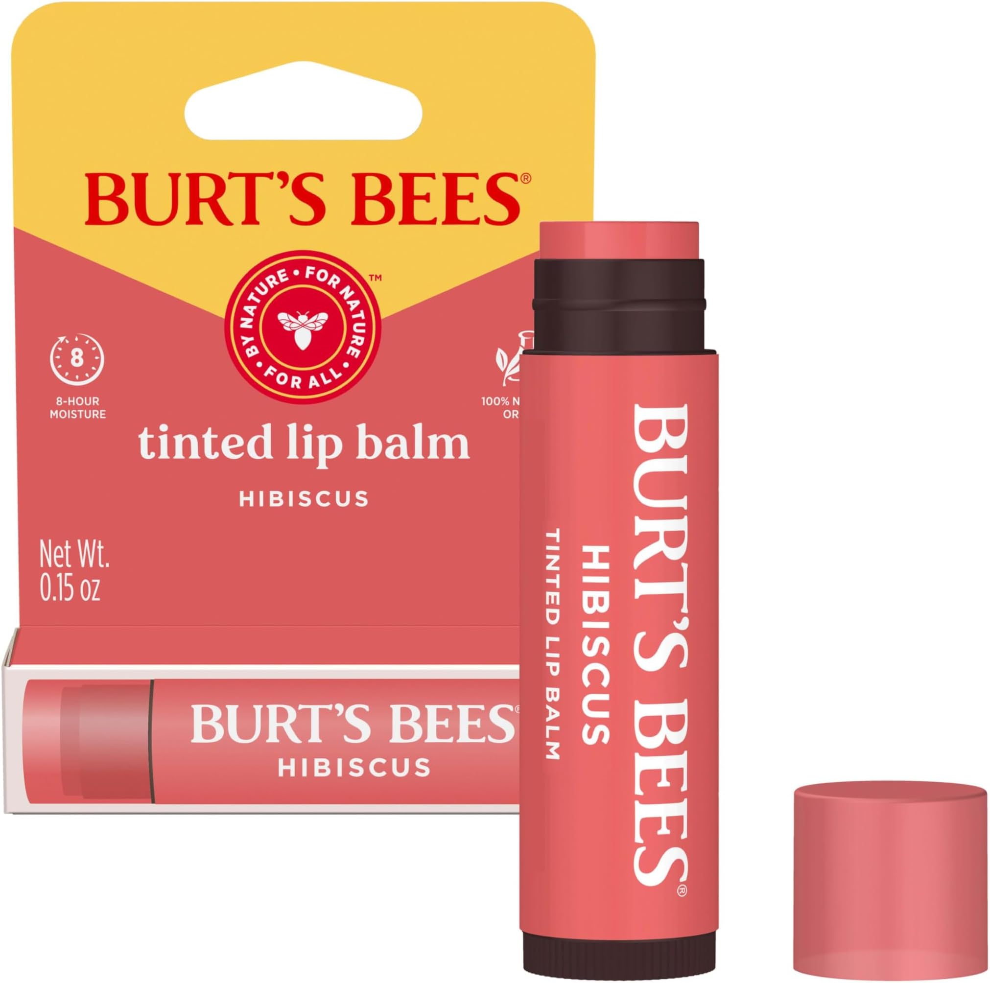 Lip Tint Balm, Long Lasting 2 in 1 Duo Tinted Balm Formula, Color Infused with Hydrating Shea Butter for a Natural Looking Buildable Finish, Hibiscus, 1 Tube