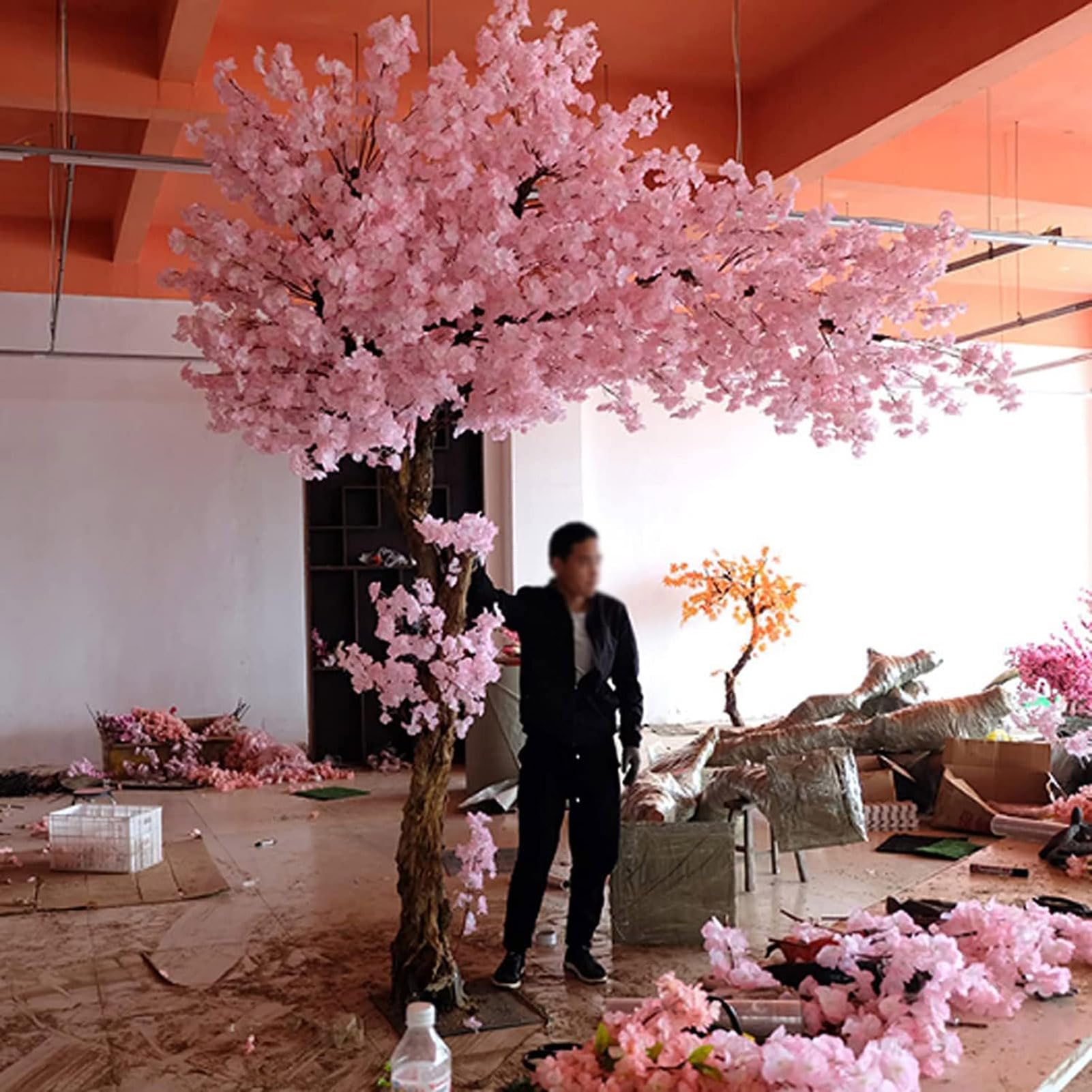 Simulación de árboles de flor de cerezo artificial Árbol de flor de durazno Decoración de flores de seda Sakura falsa, decoración interior de bodas al aire libre Fiesta de restaurante,1.8X1M