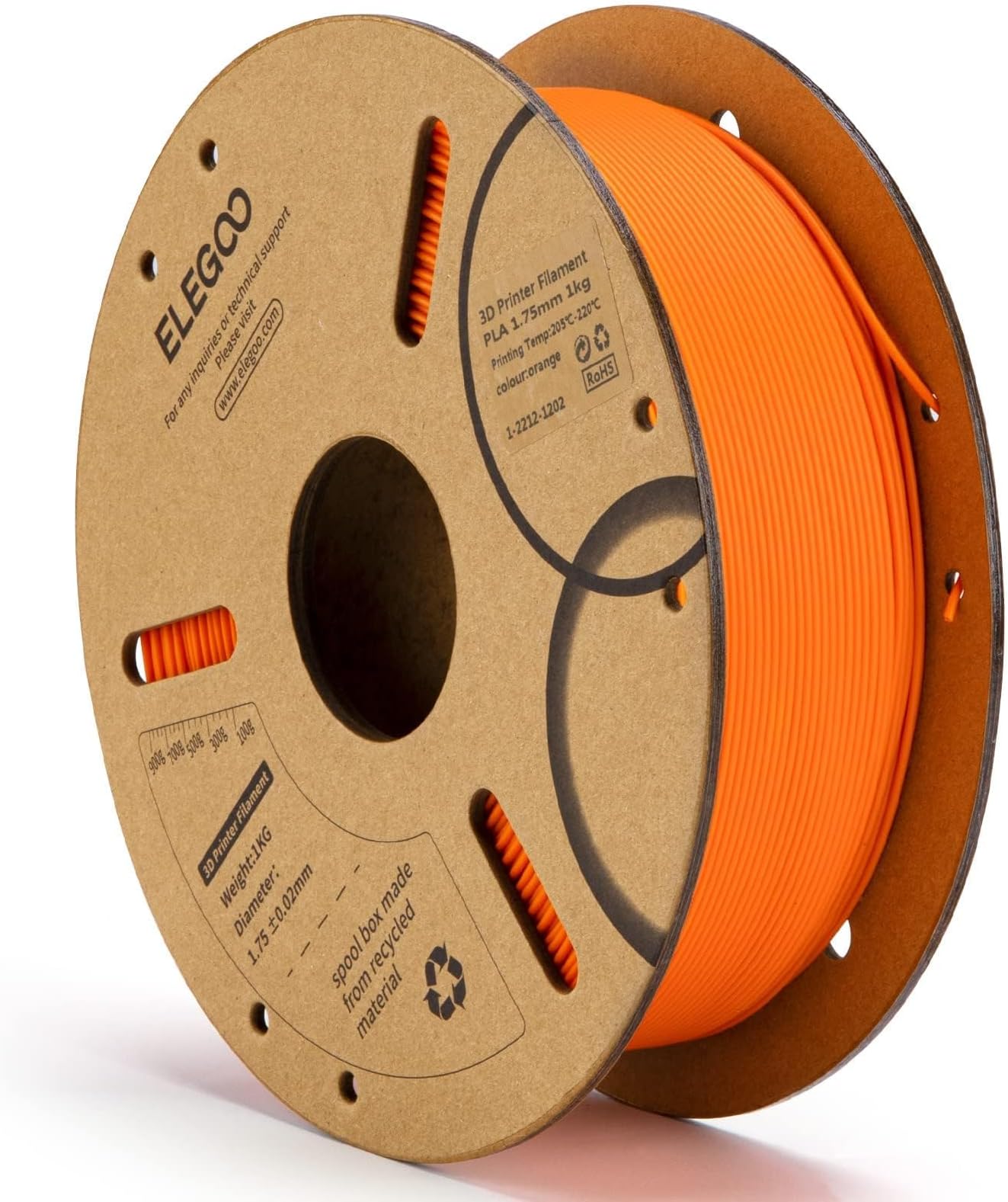 ELEGOO PLA Filament 1.75mm Orange 1KG, 3D Printer Filament Dimensional Accuracy +/- 0.02mm, 1kg Cardboard Spool(2.2lbs) 3D Printing Filament Fits for Most FDM 3D Printers