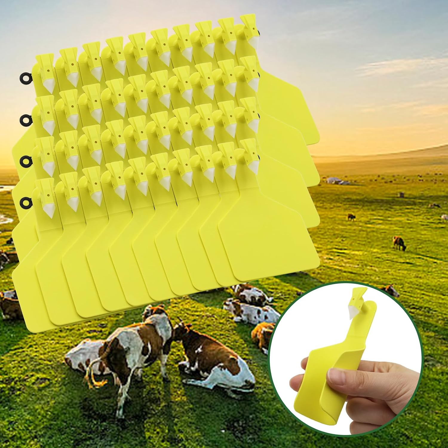 50Pcs One-Piece Cattle Ear Tags Blank Tags Large TPU Livestock Identification Personalized Ear Marking, Farm Animal Ear Tagger for Cattle Calf Cow Sheep Goat Horse (Yellow)