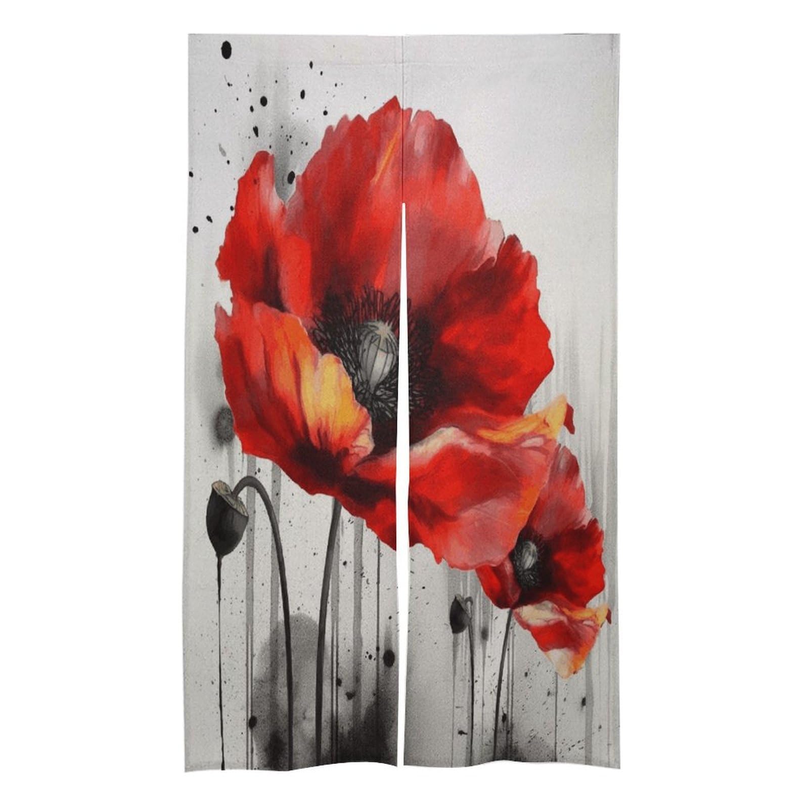 VstaDank Beautiful Poppy Flower Ink Noren Doorway Curtain Printed Window Treatment Door Tapestry Chinese Traditional Doorway Curtain Long Type Door Tapestry for Home Decoration