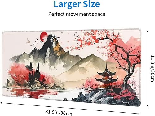 Miniatura 3 de Alfombrilla de mouse para juegos de acuarela japonesa Sakura, diseño de flor de cerezo, XL, extendida, base de goma antideslizante, impermeable, con