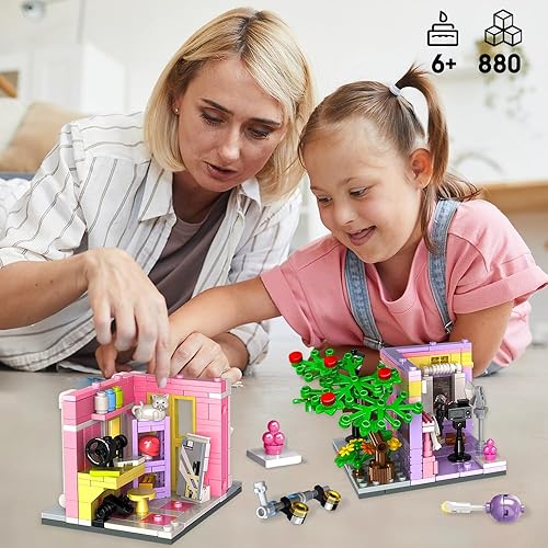 Miniatura 3 de HOGOKIDS Friends Stores City Building Sets  Kit de construcción 4 en 1 Street View, 880 piezas, tienda de postres, tienda de sastres, recuerdos de