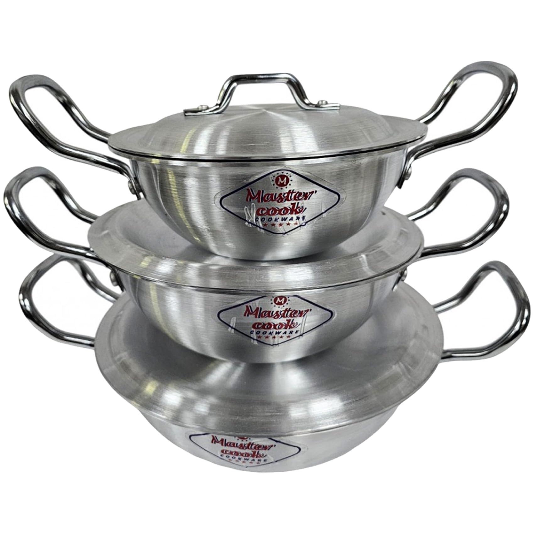 6 Pcs Master Cook Traditional Karahi Set with Lids | 18-20-22CM | Indian & Pakistani Curry | Professional Or Home Kitchen | Round Wok | Karai | Kadhai | Cookware | Kitchenware | UK Free P&P