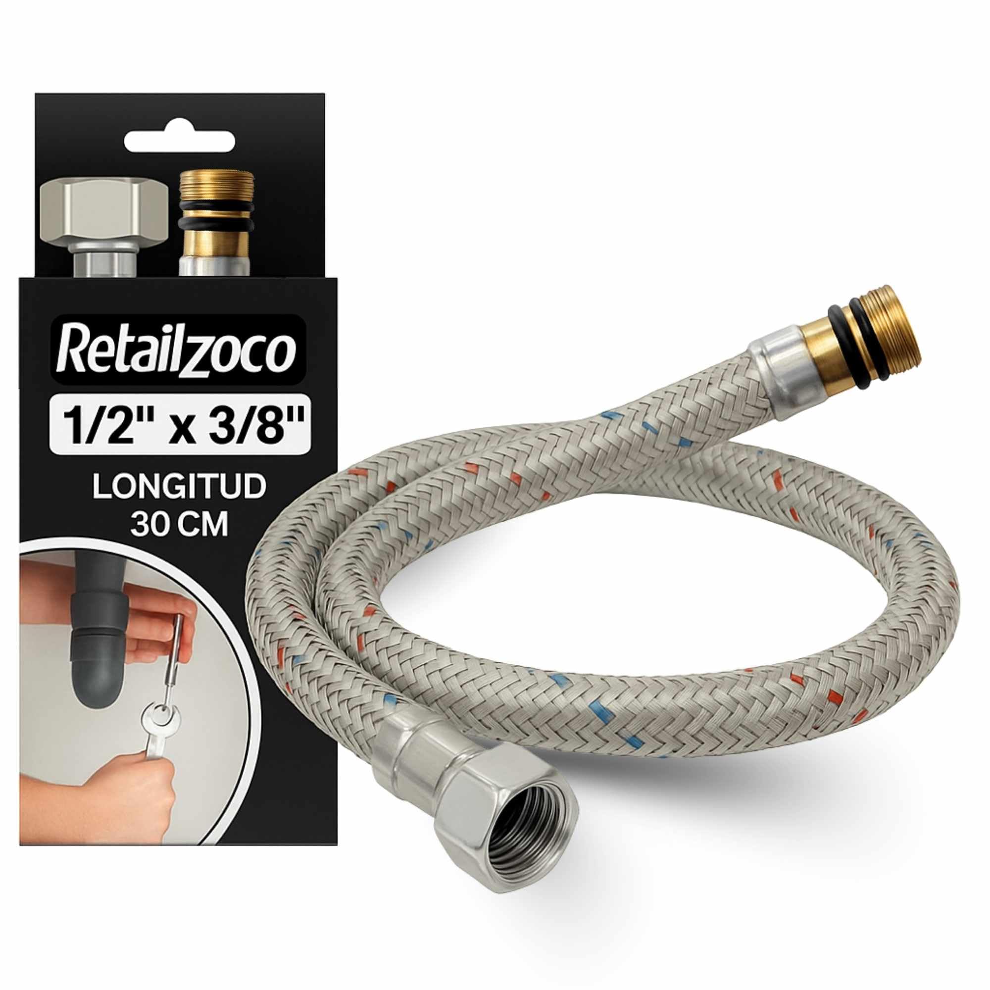 Latiguillo de Fontanería Hembra 1/2” x Macho 3/8”, Longitud 30 cm - imagen 1