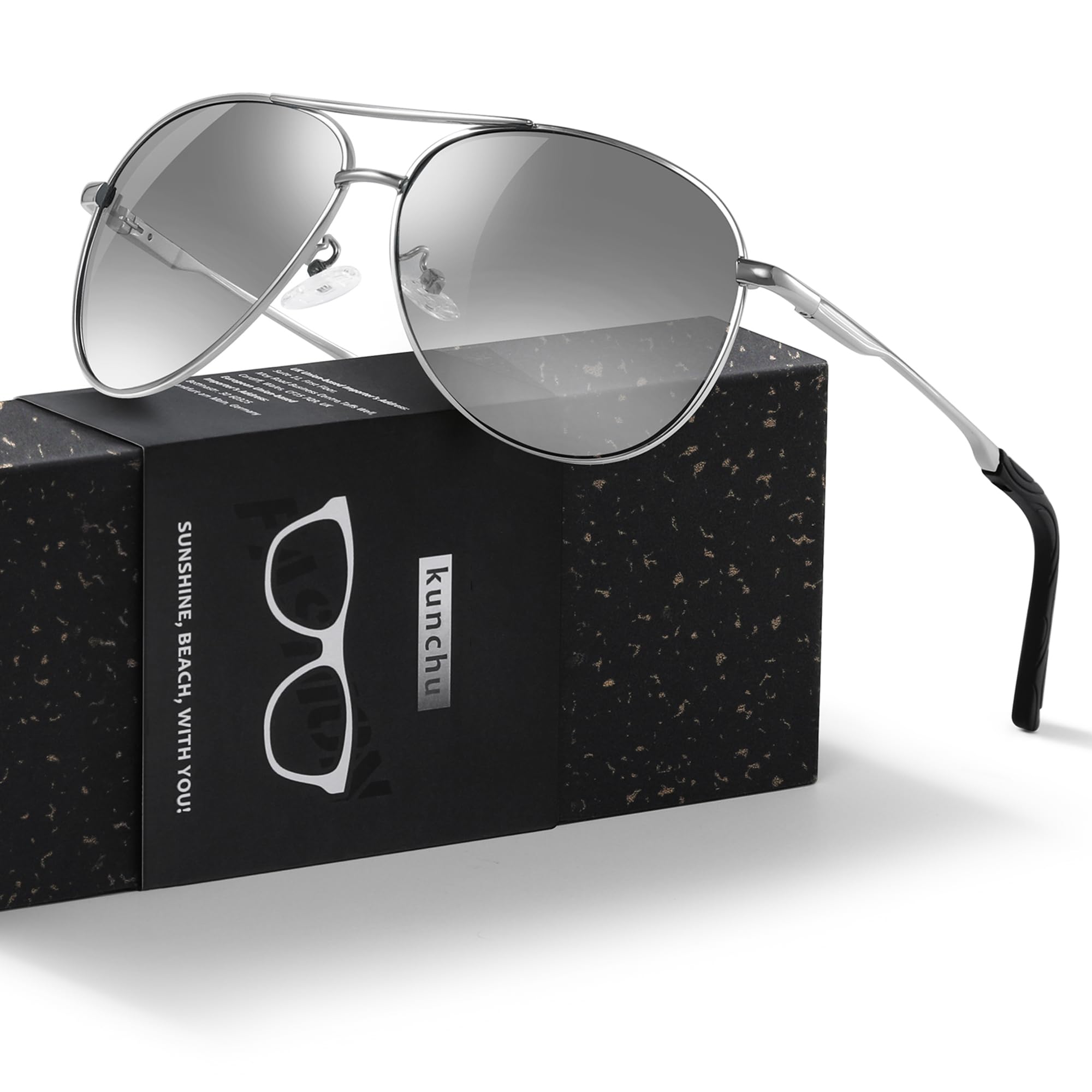 kunchu Sonnenbrille Herren Damen Polarisierte Unisex UV400-Schutz Klassische Ultraleichte Fahren Angeln Laufen Outdoor Schwarze Fliegerbrille