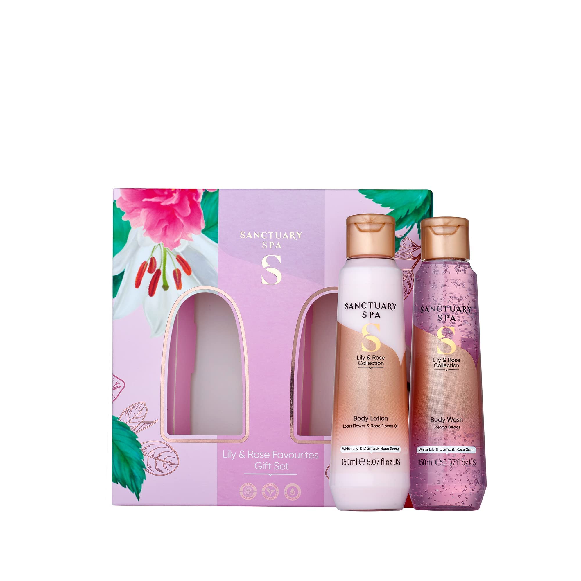 SANCTUARYSpa Gift Set, Lily and Rose Gift For Women, Birthday, Christmas, Vegan and Cruelty Free 300 ml